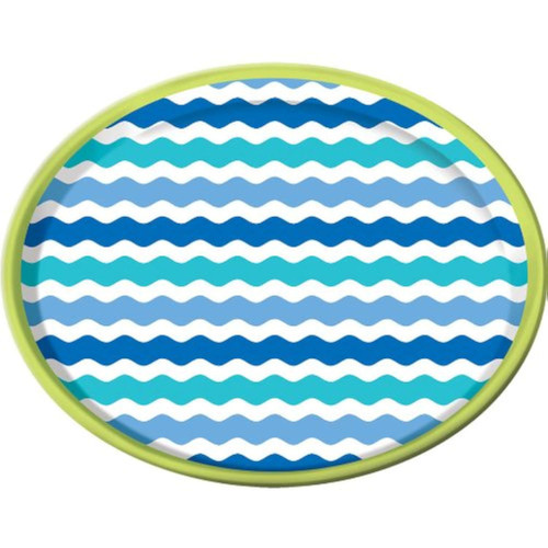 Cool Waves Chevron Blue Green Modern Theme Party 13.5" Melamine Serving Platter