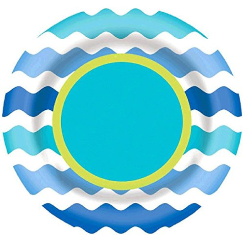 Cool Waves Chevron Blue Green Modern Theme Party 6.5" Melamine Plastic Plate