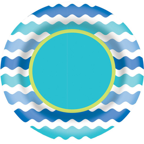 Cool Waves Chevron Blue Green Modern Theme Party 9.5" Melamine Plastic Plate
