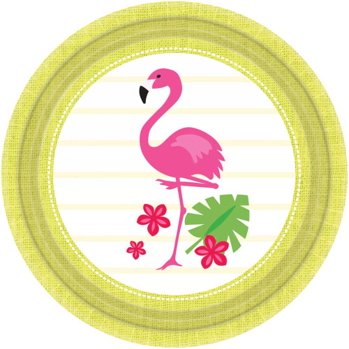 Flamingo Stripe Tropical Bird Summer Luau Theme Party 8.5" Paper Dinner Plates