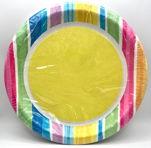 Summer Delights Luau Bright Pastel Stripe Theme Party 10.5" Paper Banquet Plates