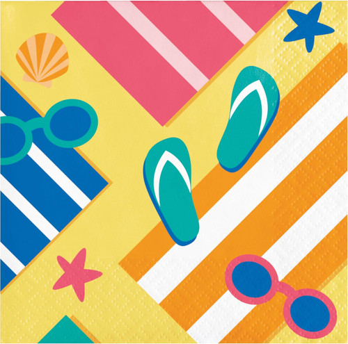 Summer Sun Tropical Beach Luau Theme Party Paper Beverage Napkins
