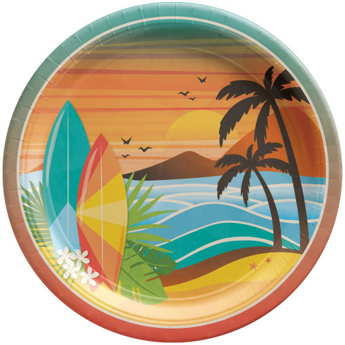Beach Life Surfboard Summer Luau Theme Party 50 ct. 8.5" Paper Dinner Plates
