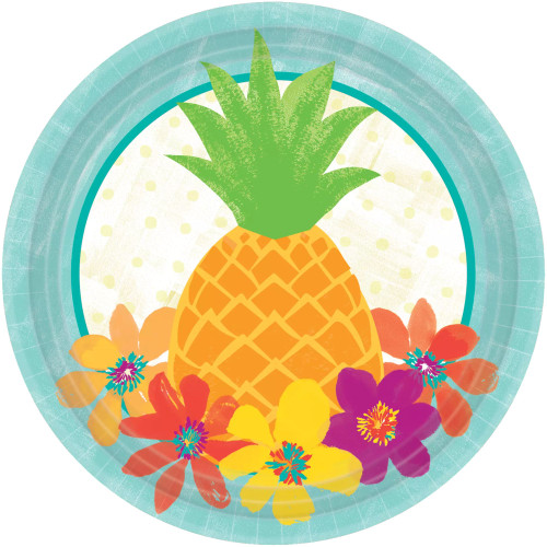 Pineapple Party Tropical Summer Luau Theme Party 6.75" Paper Dessert Plates