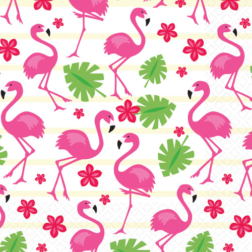 Flamingo Stripe Tropical Bird Summer Luau Theme Party Paper Beverage Napkins