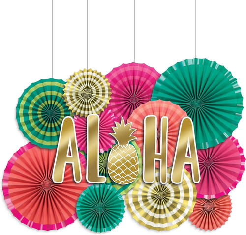 Aloha Summer Hibiscus Tropical Luau Theme Party Paper Fan Decorating Kit