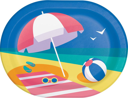 Summer Sun Tropical Beach Luau Theme Party 12" x 9.25" Oval Banquet Plates