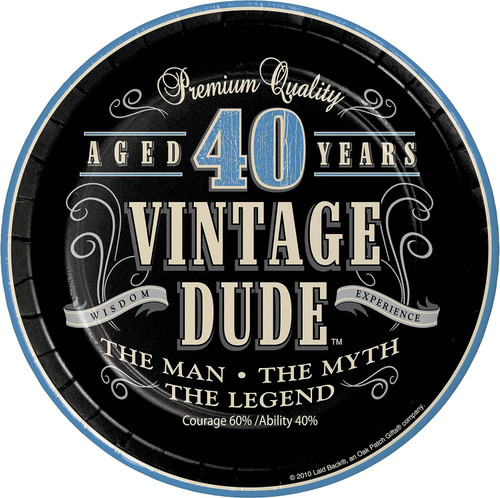 Vintage Dude Over the Hill Adult Birthday Party 7" Paper Dessert Plates 40TH