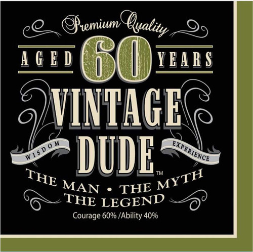 Vintage Dude Over the Hill Adult Birthday Party Paper Luncheon Napkins 60TH