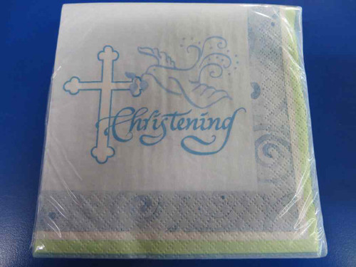 Faithful Dove Religious Party Beverage Napkins - BLUE - CHRISTENING