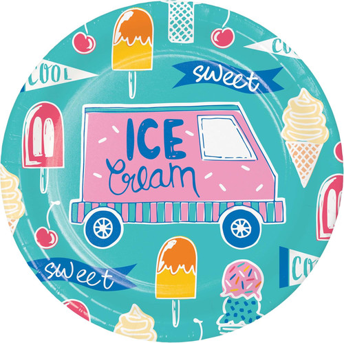 Tasty Treats Summer Luau Birthday Ice Cream Party 7" Paper Dessert Plates
