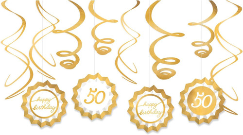 Golden Age Over the Hill Adult 50th Birthday Party Fan & Swirl Decorating Kit