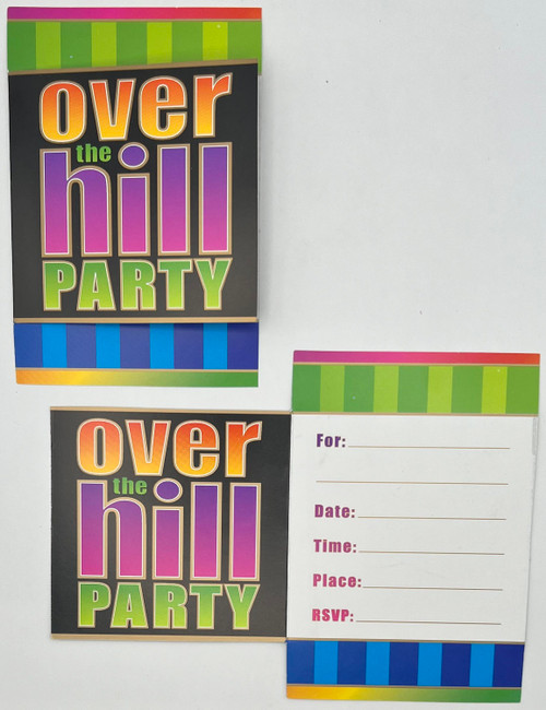 Over the Hill III Black Bright Adult Birthday Party Invitations w/Envelopes
