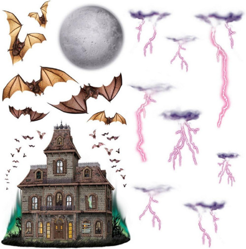 Haunted House & Night Sky Halloween Party Hanging Decoration Insta-Theme Props