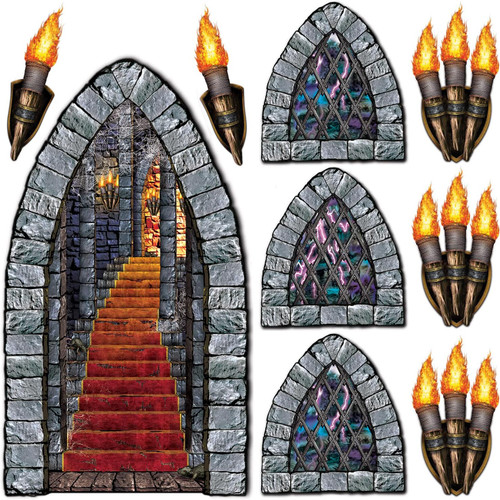 Stairway Window Torch Castle Halloween Party Wall Decoration Insta-Theme Props