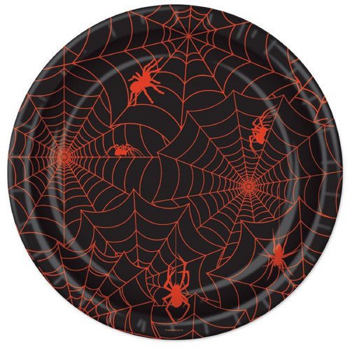 Spider Web Black Orange Haunted House Halloween Party 9" Paper Dinner Plates