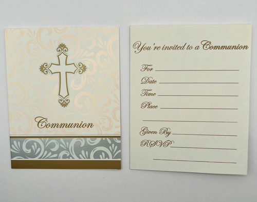 Divinity Cross Silver Gold Religious Christian Party Invitations - Communion