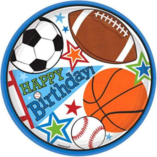 Sports Baseball Basketball Football Soccer Theme Party 9" Paper Dinner Plates