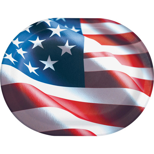 Freedom Flag USA Patriotic July 4th Theme Party 12" x 9.25" Oval Banquet Plates