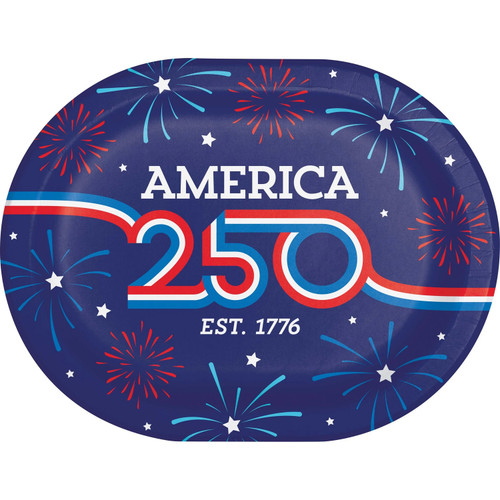 Lady Liberty USA Patriotic July 4th Theme Party 12" x 9.25" Oval Banquet Plates