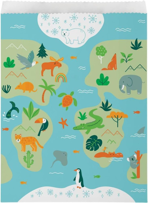 World Adventure Jungle Safari Animal Kids Birthday Party Favor Paper Treat Bags