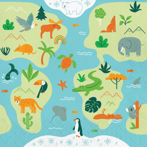 World Adventure Jungle Safari Animal Kids Birthday Party Paper Luncheon Napkins