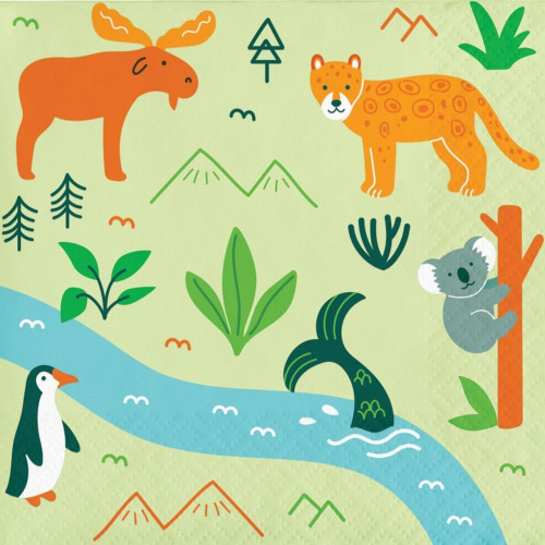 World Adventure Jungle Safari Animal Kids Birthday Party Paper Beverage Napkins