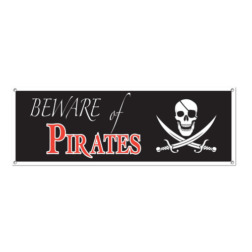Beware of Pirates Caribbean Theme Birthday Party Decoration Sign Banner