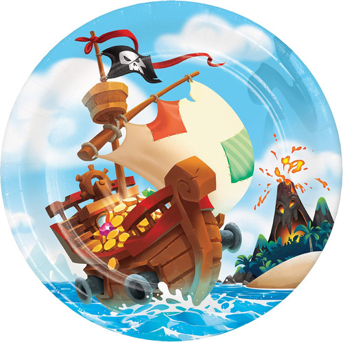 Pirate Treasure Chest Caribbean Kids Birthday Party 9" Paper Dinner Plates
