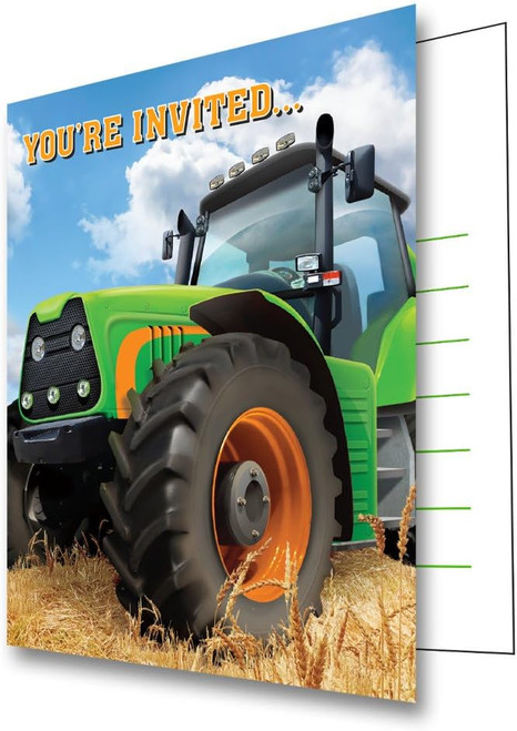 Tractor Time Boys Construction Kids Birthday Party Invitations w/Envelopes