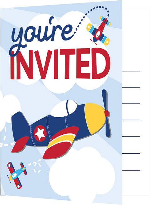 Lil Flyer Airplane Plane Cute Boys Kids Birthday Party Invitations w/Envelopes