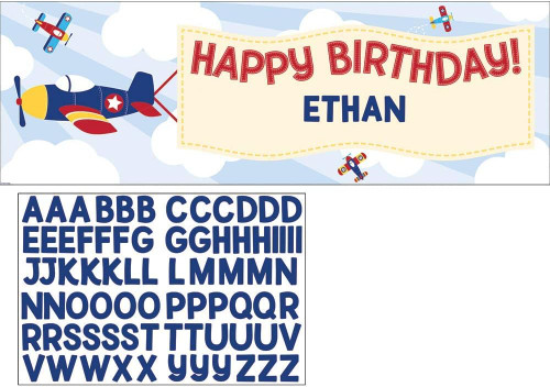 Lil Flyer Airplane Plane Kids Birthday Party Decoration Banner w/Custom Stickers