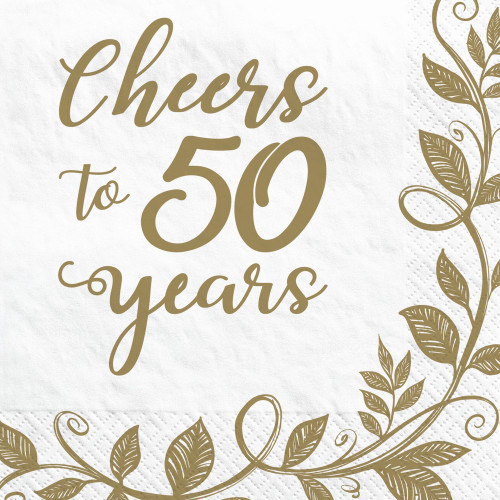 Happy 50th Anniversary Golden Bridal Wedding Party Paper Beverage Napkins