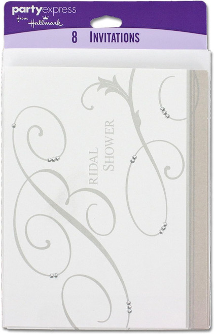 Bridal Shower Elegance White Silver Wedding Party Invitations w/Envelopes