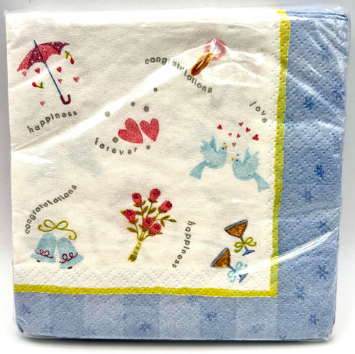 Wedding Wishes Bridal Shower Bells Doves Flowers Hearts Party Beverage Napkins