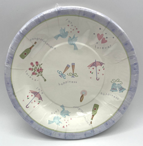 Wedding Wishes Bridal Shower Bells Doves Flowers Hearts Party 7" Dessert Plates