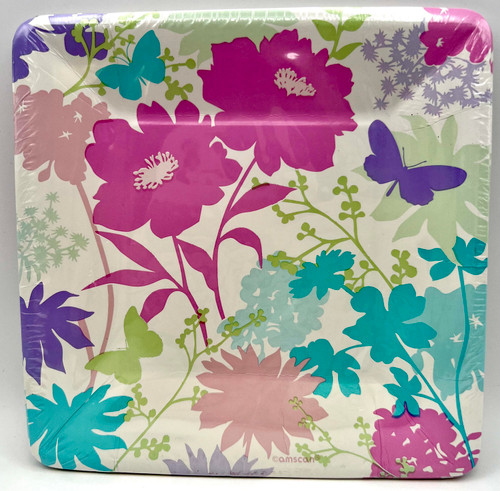 Spring Silhouettes Floral Flower Garden Party 7" Square Paper Dessert Plates