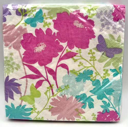 Spring Silhouettes Butterfly Floral Flower Garden Party Paper Beverage Napkins