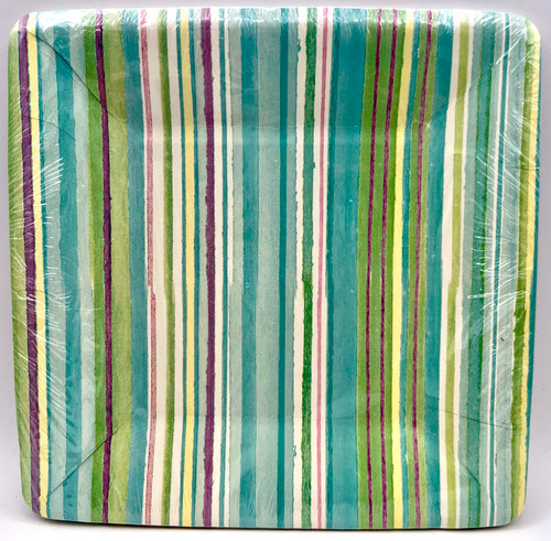 Watercolor Stripe Blue Floral Garden Theme Party 7" Square Dessert Plates