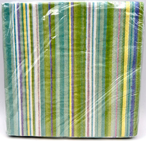 Watercolor Stripe Blue Floral Garden Theme Party Paper Luncheon Napkins