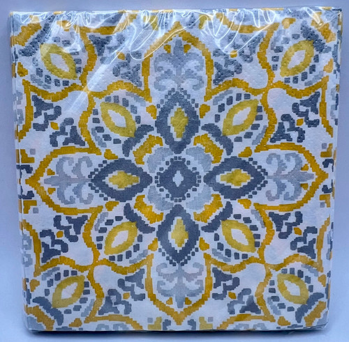 Yellow Tile Spring Floral Flower Garden Party Paper Beverage Napkins