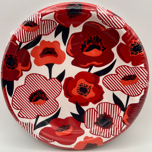 Red Poppy Spring Floral Flower Garden Party 7" Paper Dessert Plates