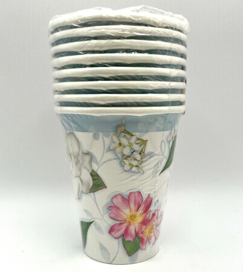 Garden Bouquet Pink White Roses Floral Wedding Lavender Party 9 oz. Paper Cups