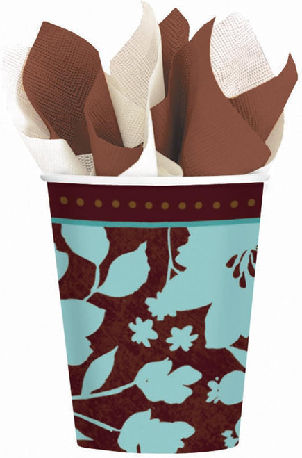 Cocoa Floral Brown Robin's Egg Blue Flower Garden Party 9 oz. Paper Cups