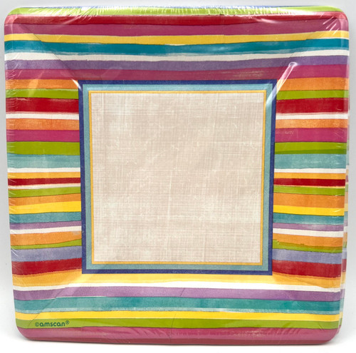 Poppy Stripe Floral Spring Flower Garden Party 7" Square Paper Dessert Plates