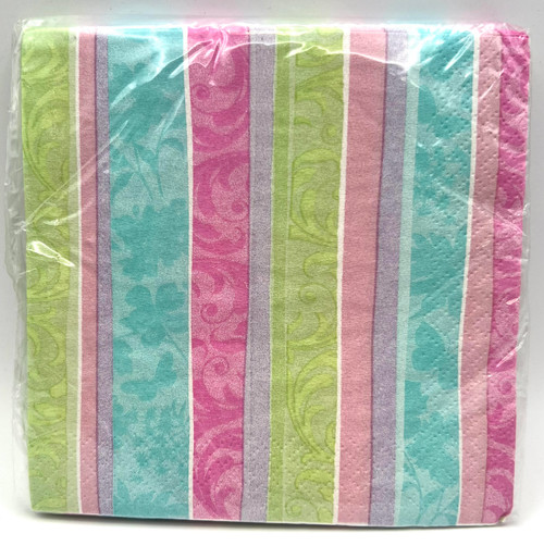 Spring Fashion Stripe Floral Flower Garden Party Paper Beverage Napkins