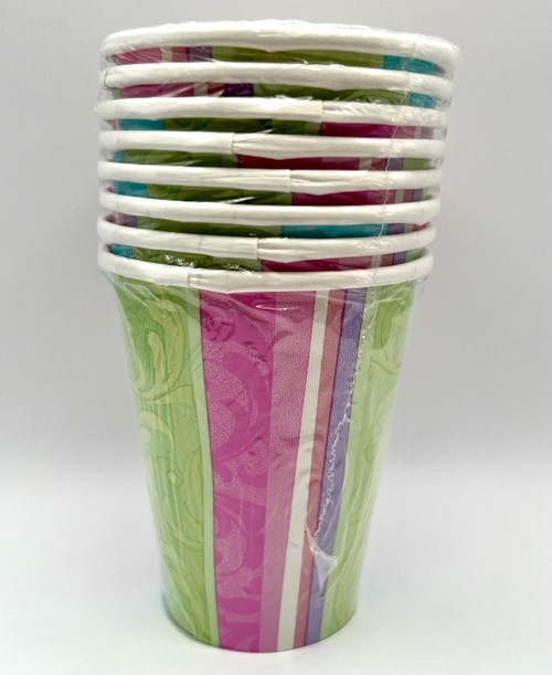 Spring Fashion Stripe Floral Flower Garden Party 9 oz. Paper Cups