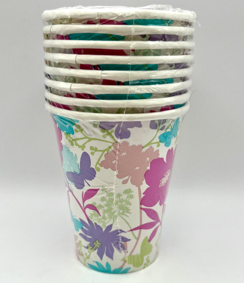 Spring Silhouettes Butterfly Floral Flower Garden Party 9 oz. Paper Cups