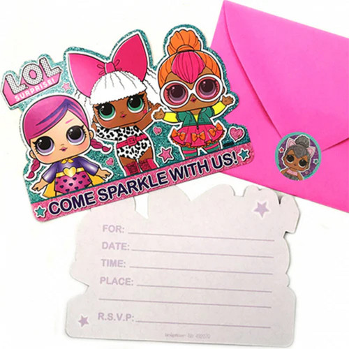 LOL Surprise Doll Toy Cute Girls Kids Birthday Party Invitations w/Envelopes