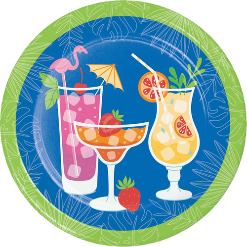 Summer Sippin' Tropical Luau Theme Cocktail Party 9" Paper Dinner Plates